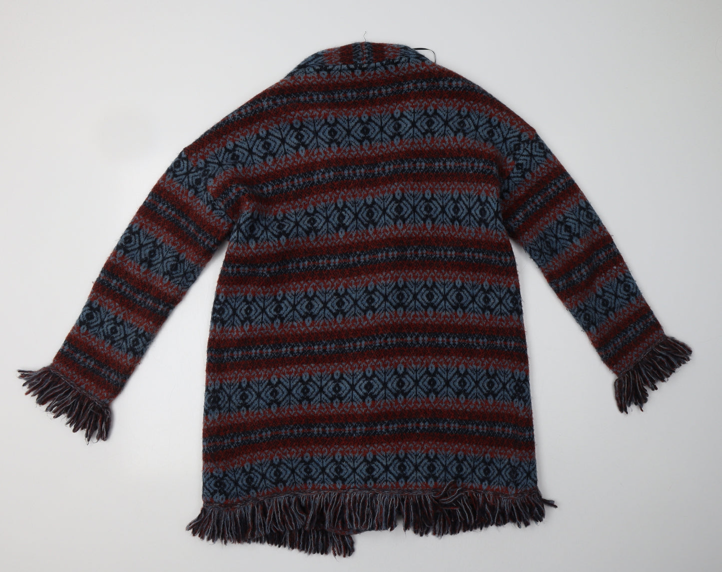 M&S Womens Blue Fair Isle  Overcoat Coatigan Size M