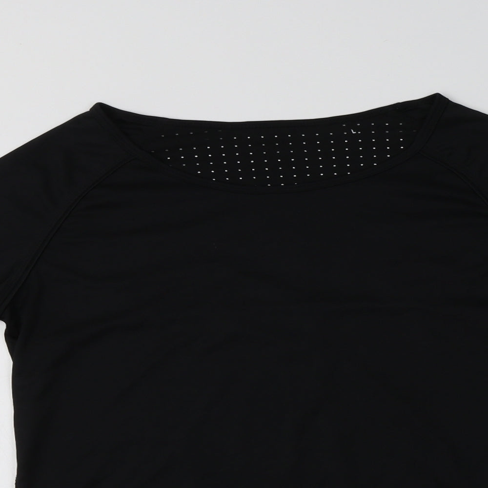 Saxnet Womens Black  Polyester Basic T-Shirt Size L Crew Neck