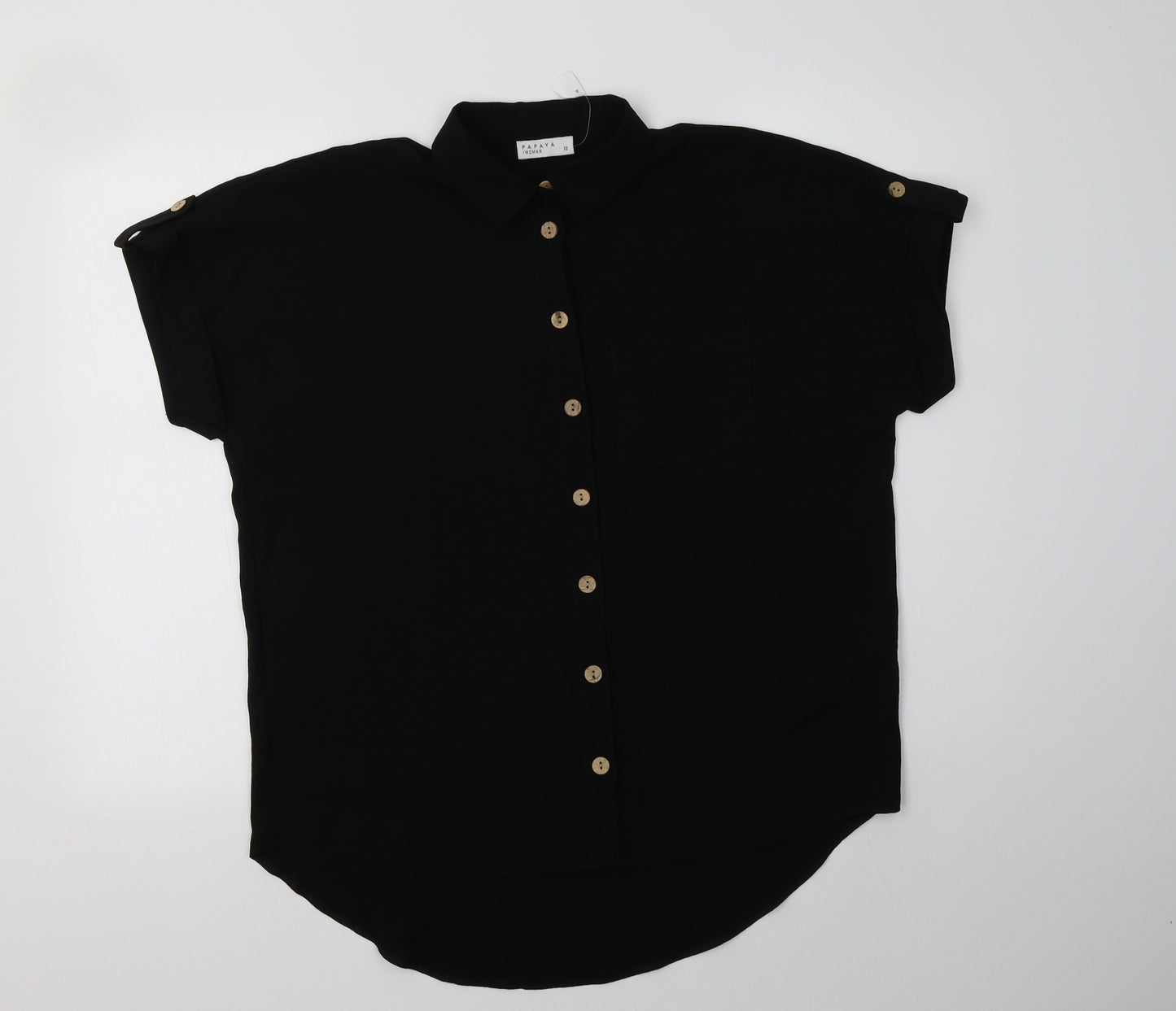 Papaya Womens Black  Polyester Basic Button-Up Size 10 Collared