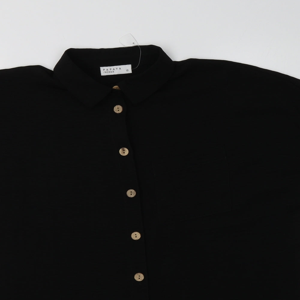 Papaya Womens Black  Polyester Basic Button-Up Size 10 Collared