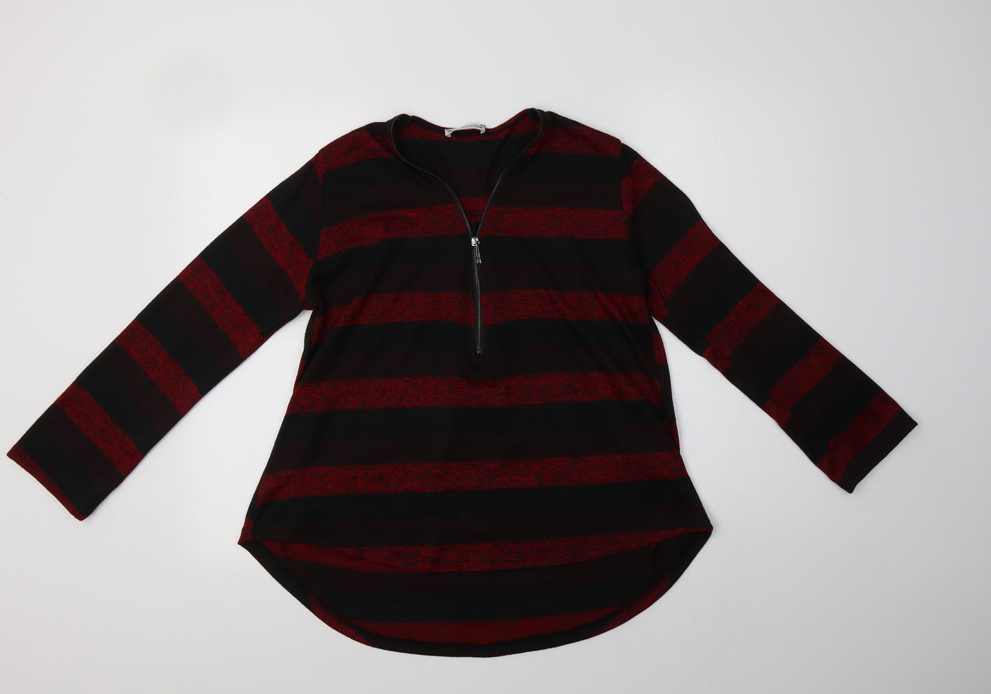 New Collection Womens Red V-Neck Striped Acrylic Pullover Jumper Size M