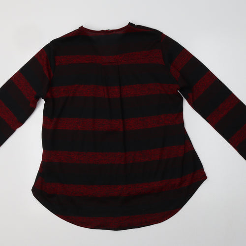 New Collection Womens Red V-Neck Striped Acrylic Pullover Jumper Size M