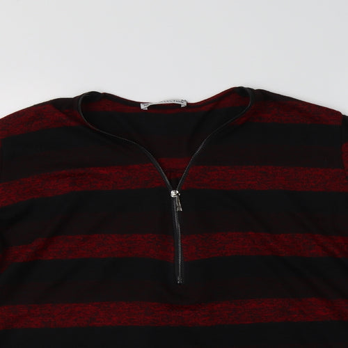 New Collection Womens Red V-Neck Striped Acrylic Pullover Jumper Size M