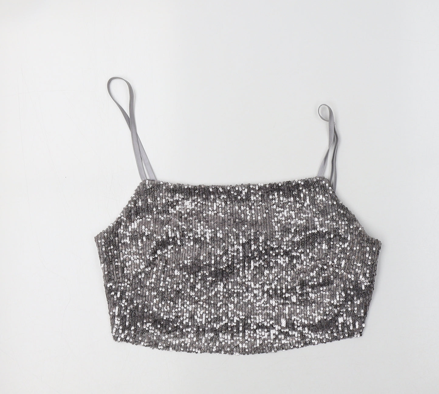 Primark Womens Silver  Polyester Cropped Tank Size 12 Square Neck