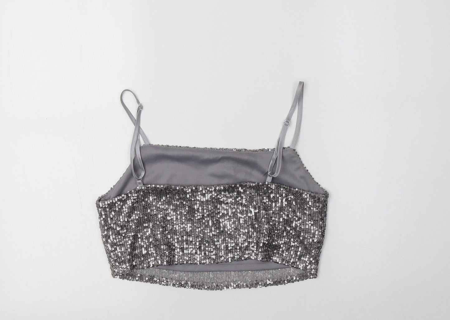 Primark Womens Silver  Polyester Cropped Tank Size 12 Square Neck