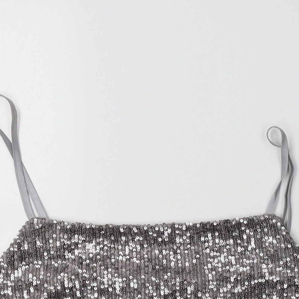 Primark Womens Silver  Polyester Cropped Tank Size 12 Square Neck