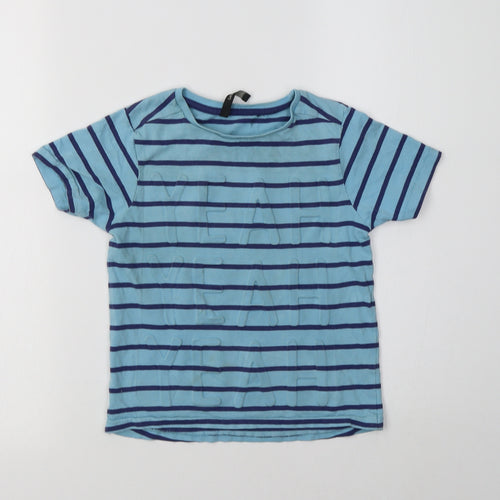 George Boys Blue Striped Cotton Basic T-Shirt Size 4-5 Years Crew Neck