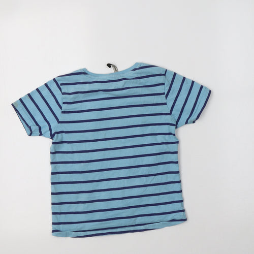 George Boys Blue Striped Cotton Basic T-Shirt Size 4-5 Years Crew Neck