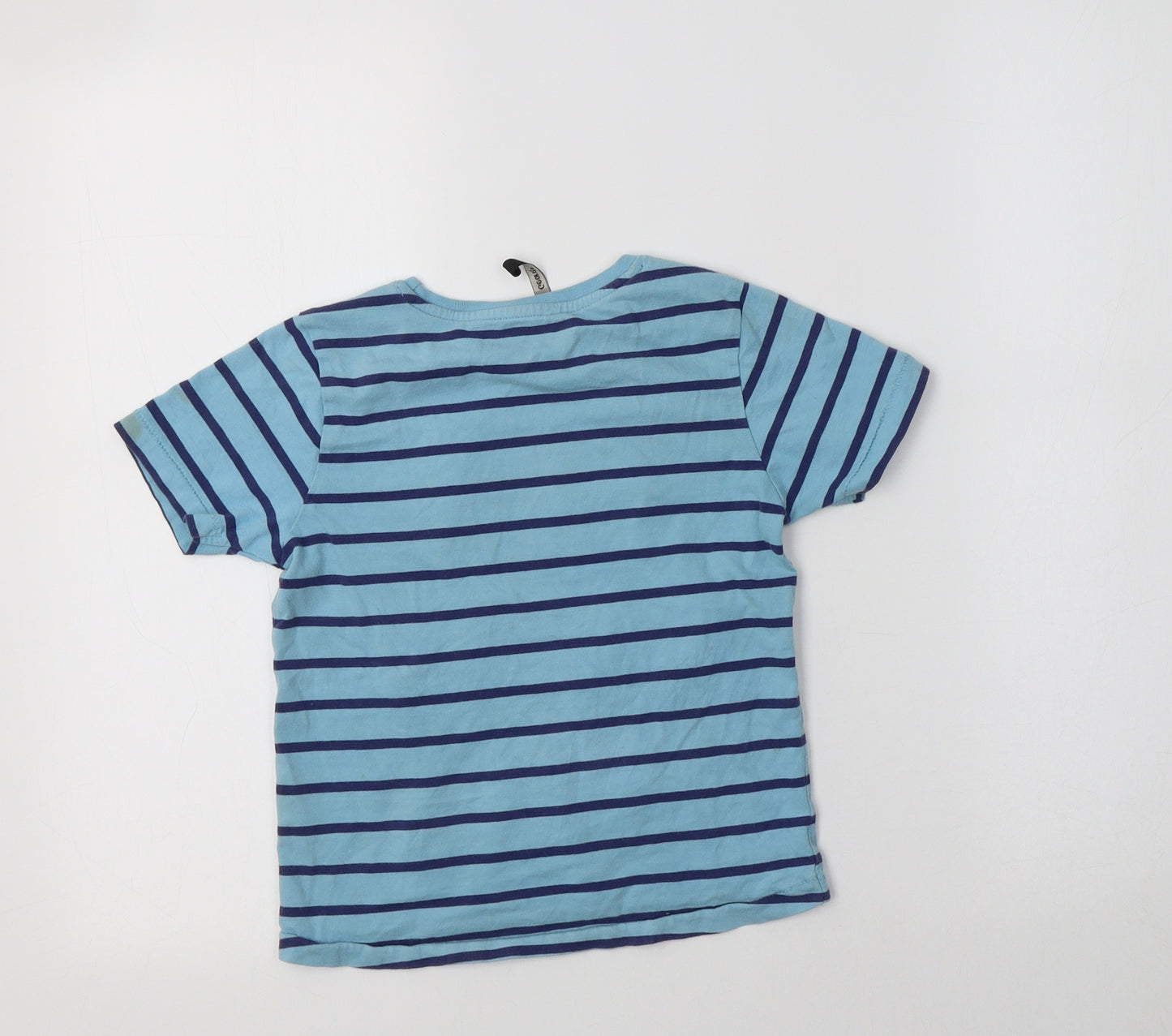 George Boys Blue Striped Cotton Basic T-Shirt Size 4-5 Years Crew Neck