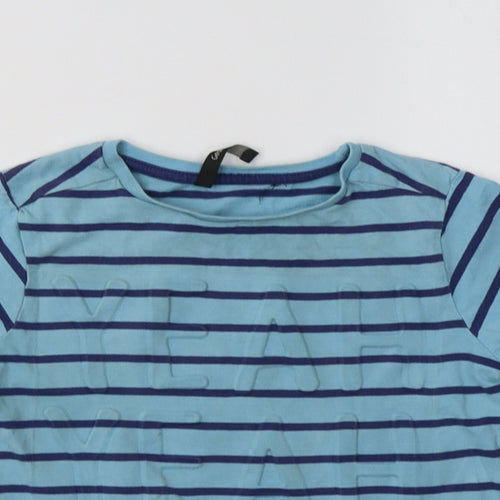 George Boys Blue Striped Cotton Basic T-Shirt Size 4-5 Years Crew Neck