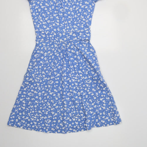 Country To Coast Womens Blue Floral Cotton Fit & Flare    Round Neck