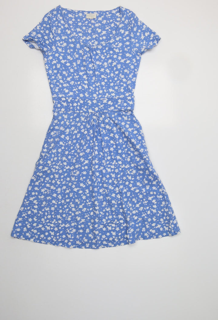 Country To Coast Womens Blue Floral Cotton Fit & Flare    Round Neck