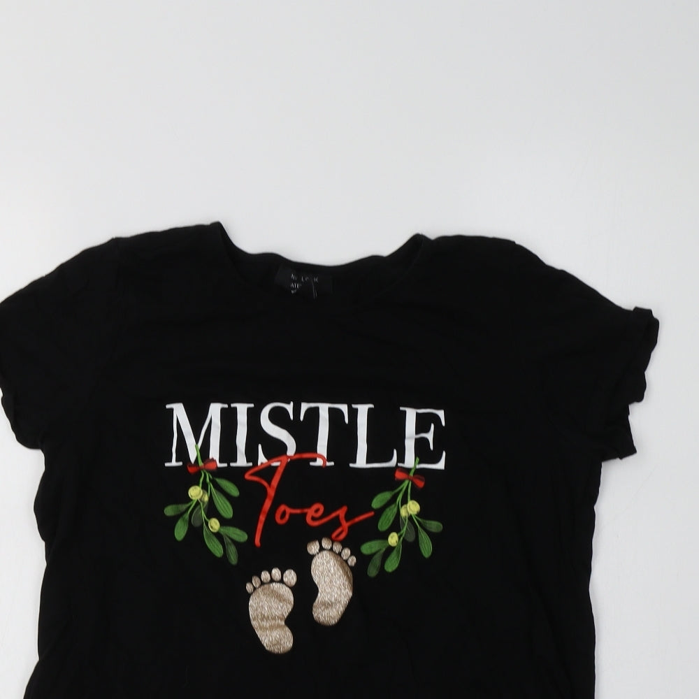 New Look Maternity Womens Black  Cotton Basic T-Shirt Size 12 Crew Neck - Christmas Top