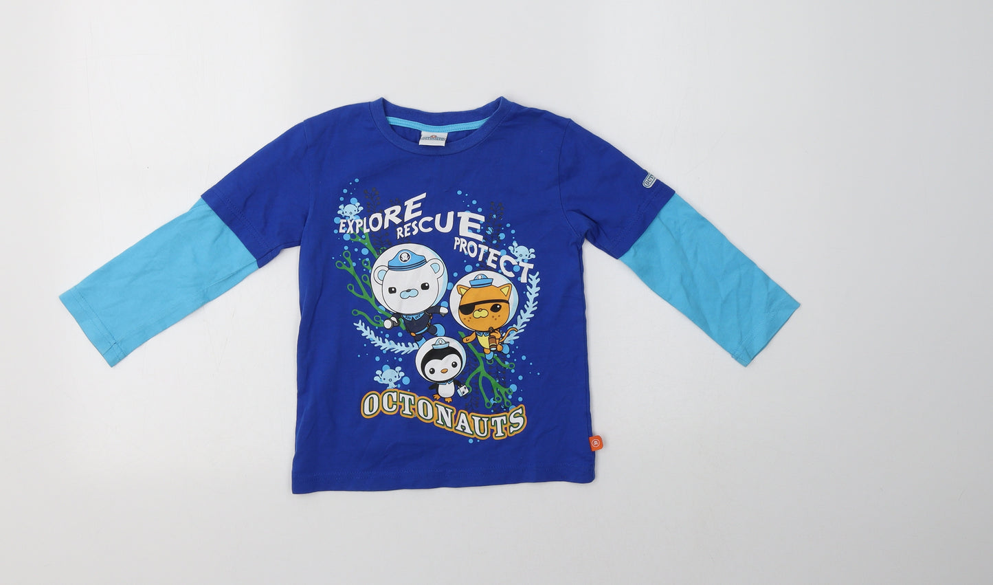 Debenhams Boys Blue Colourblock Cotton Basic T-Shirt Size 3-4 Years Crew Neck  - Octonauts