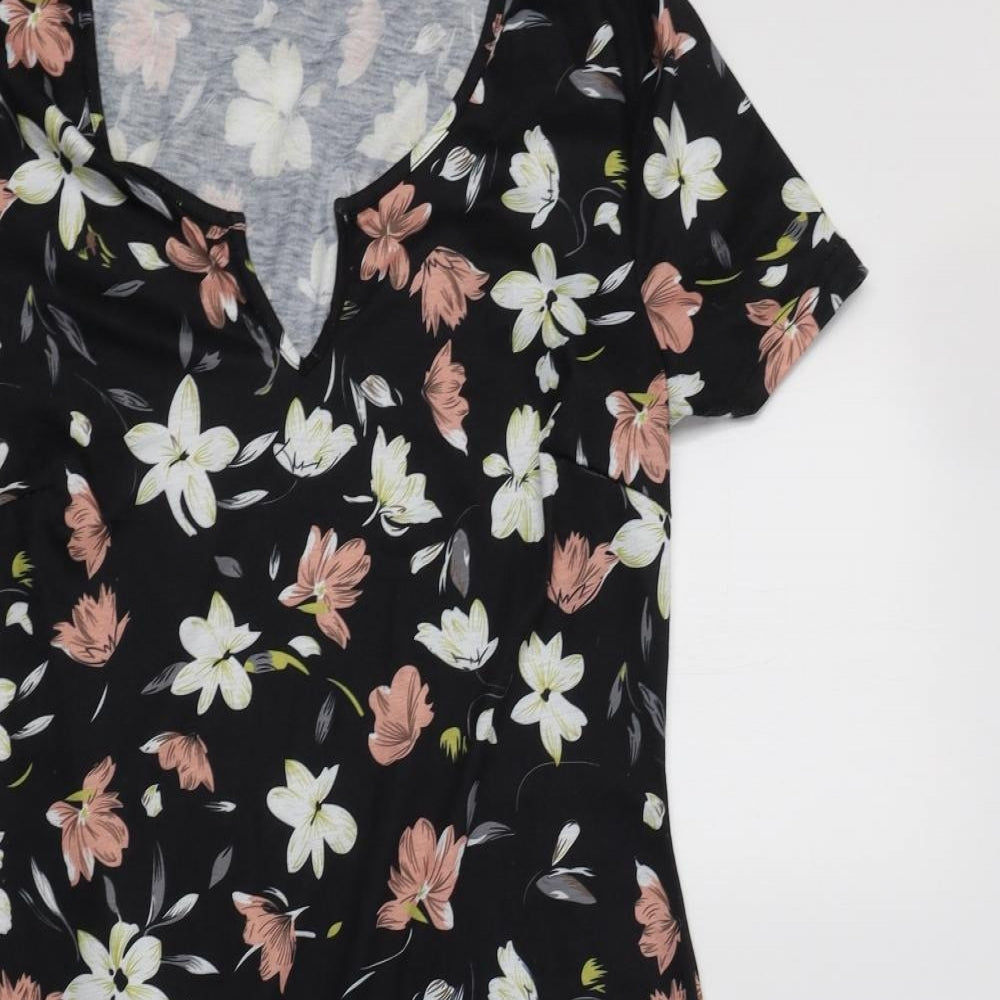 SheIn Womens Black Floral Polyester Bodycon  Size L  V-Neck