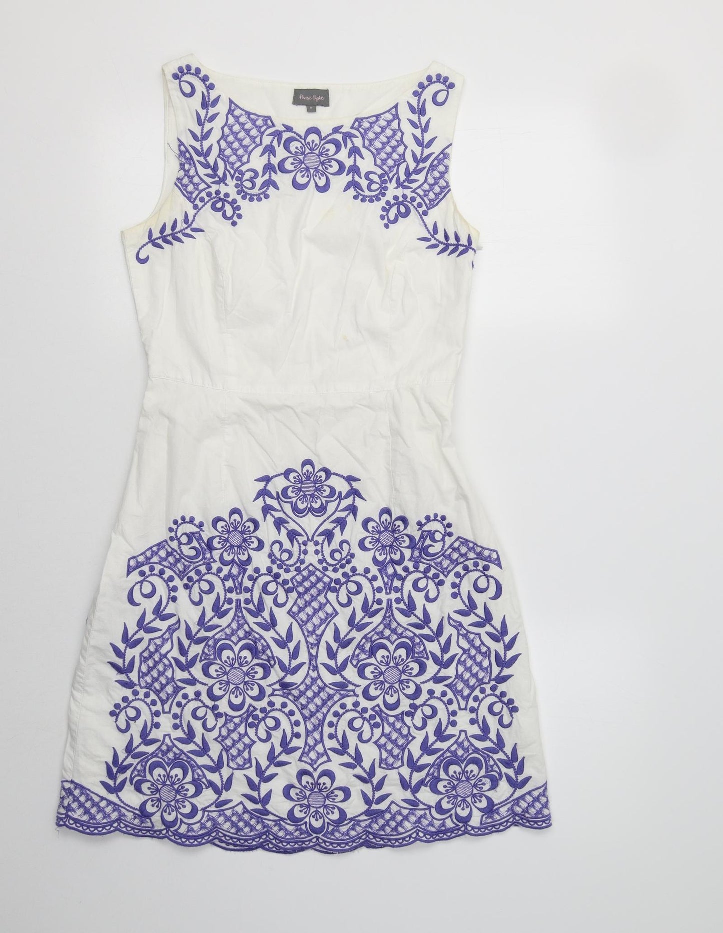 Phase Eight Womens White Floral Cotton Fit & Flare  Size 8  Round Neck