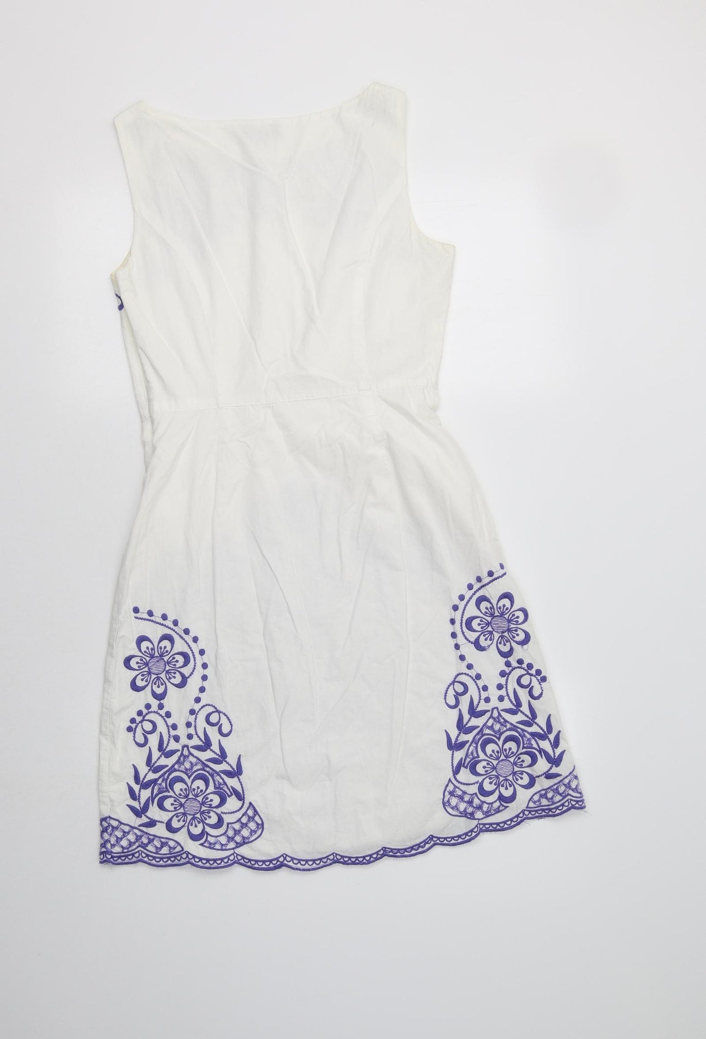 Phase Eight Womens White Floral Cotton Fit & Flare  Size 8  Round Neck