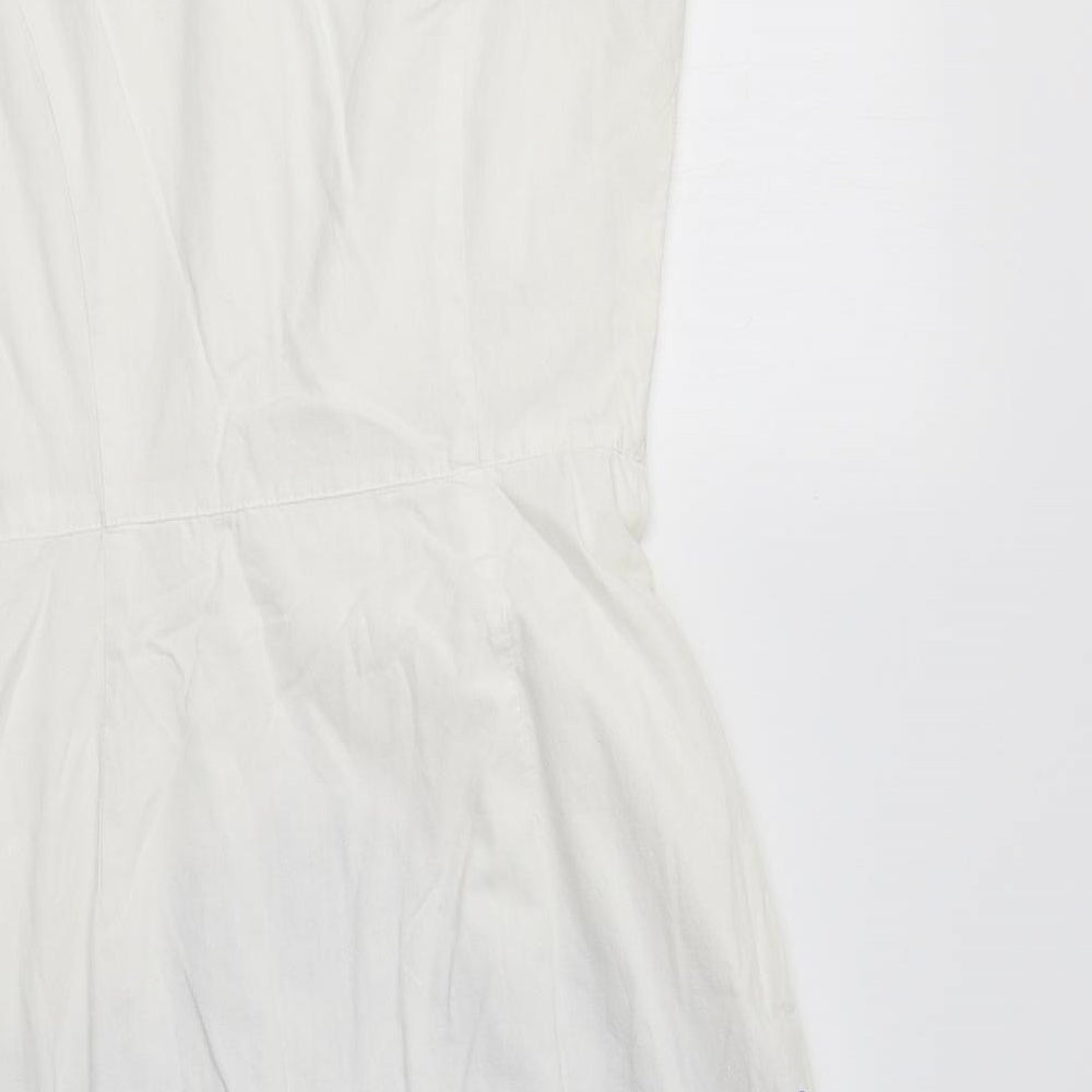 Phase Eight Womens White Floral Cotton Fit & Flare  Size 8  Round Neck