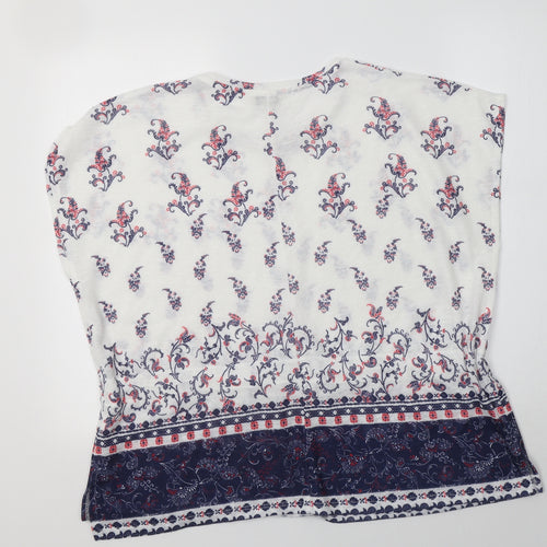 Papaya Womens White Paisley Polyester Basic Blouse Size L Round Neck