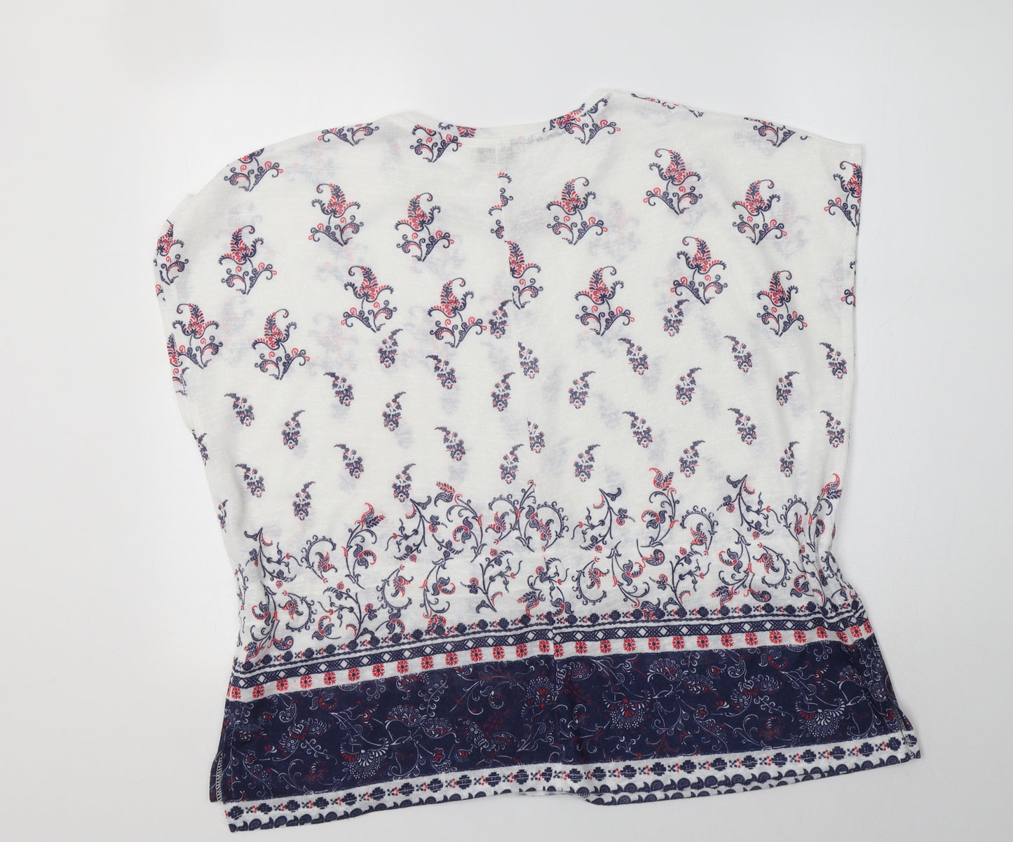 Papaya Womens White Paisley Polyester Basic Blouse Size L Round Neck