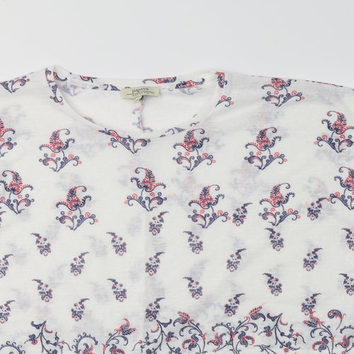 Papaya Womens White Paisley Polyester Basic Blouse Size L Round Neck