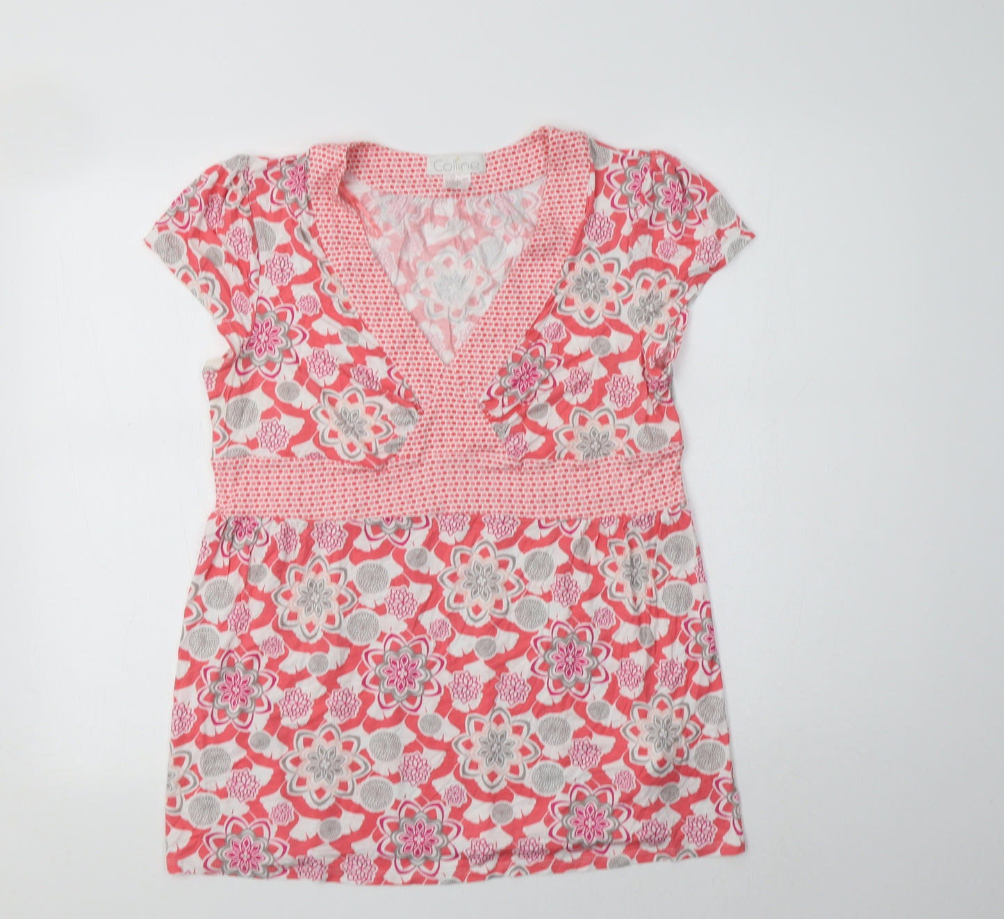 Colline Womens Pink Floral Viscose Basic Blouse Size 16 V-Neck