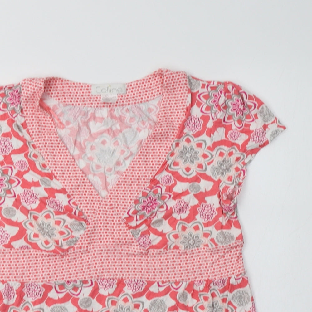 Colline Womens Pink Floral Viscose Basic Blouse Size 16 V-Neck