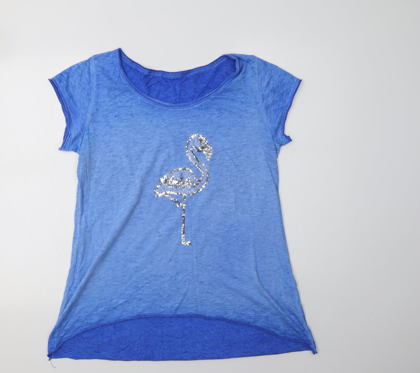 Made in Italy Womens Blue  Cotton Basic Blouse Size L Scoop Neck