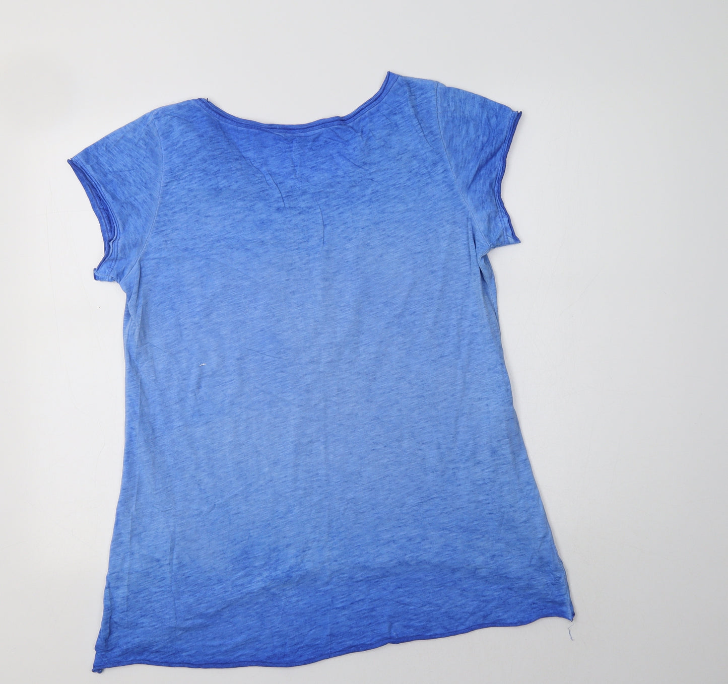 Made in Italy Womens Blue  Cotton Basic Blouse Size L Scoop Neck