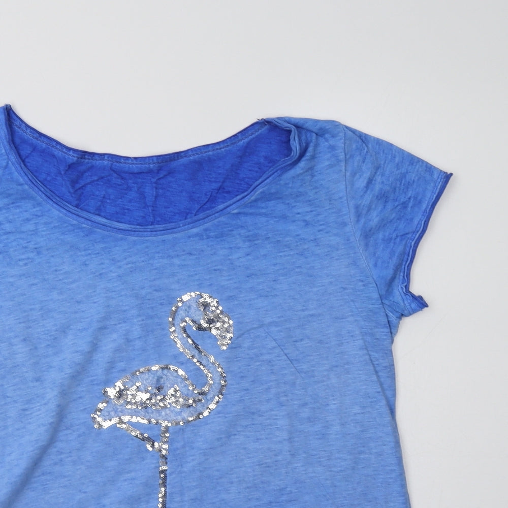 Made in Italy Womens Blue  Cotton Basic Blouse Size L Scoop Neck