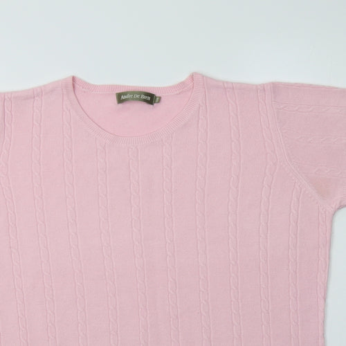 Andre De Brett Womens Pink Crew Neck  Acrylic Pullover Jumper Size 14