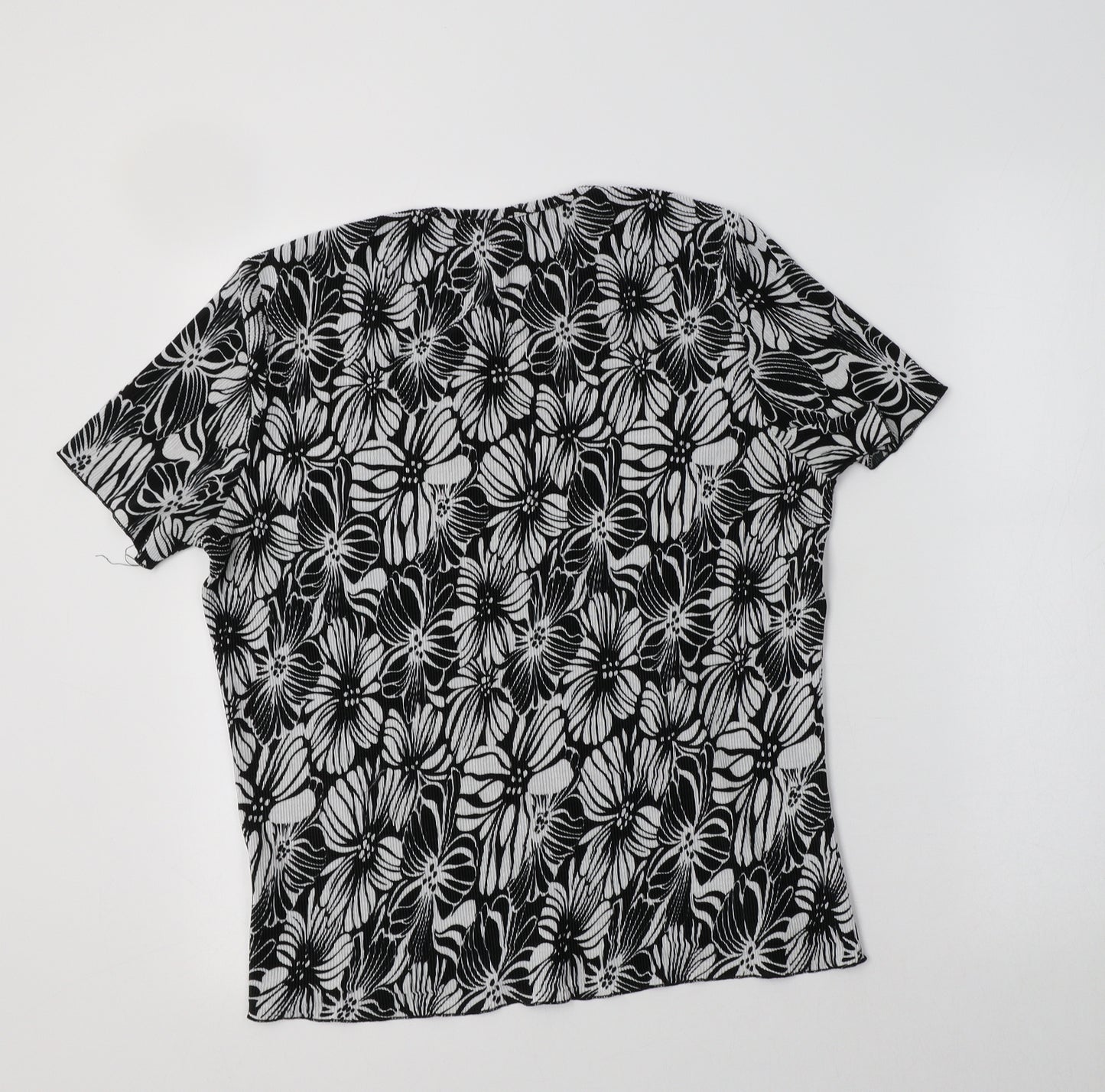 Sarah Hamilton Womens Black Floral Polyester Basic Blouse Size 14 Crew Neck