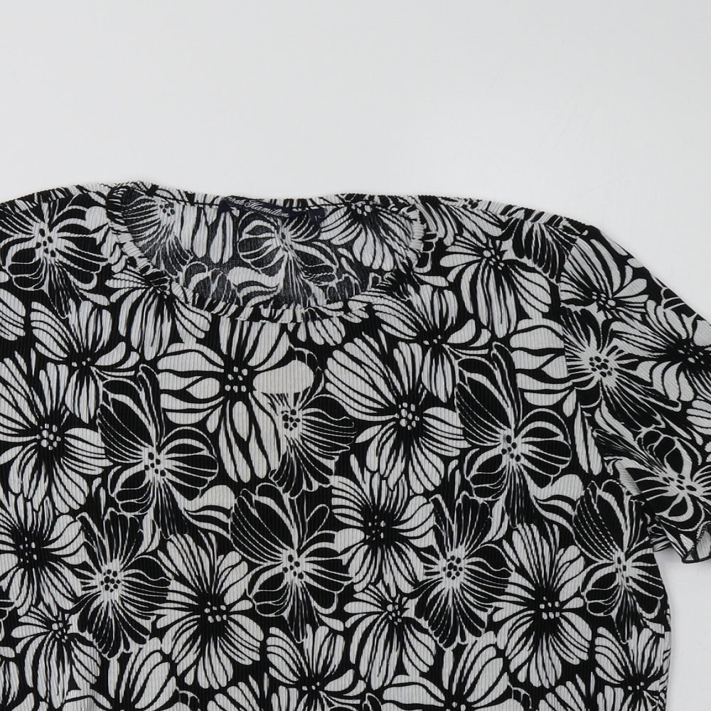 Sarah Hamilton Womens Black Floral Polyester Basic Blouse Size 14 Crew Neck