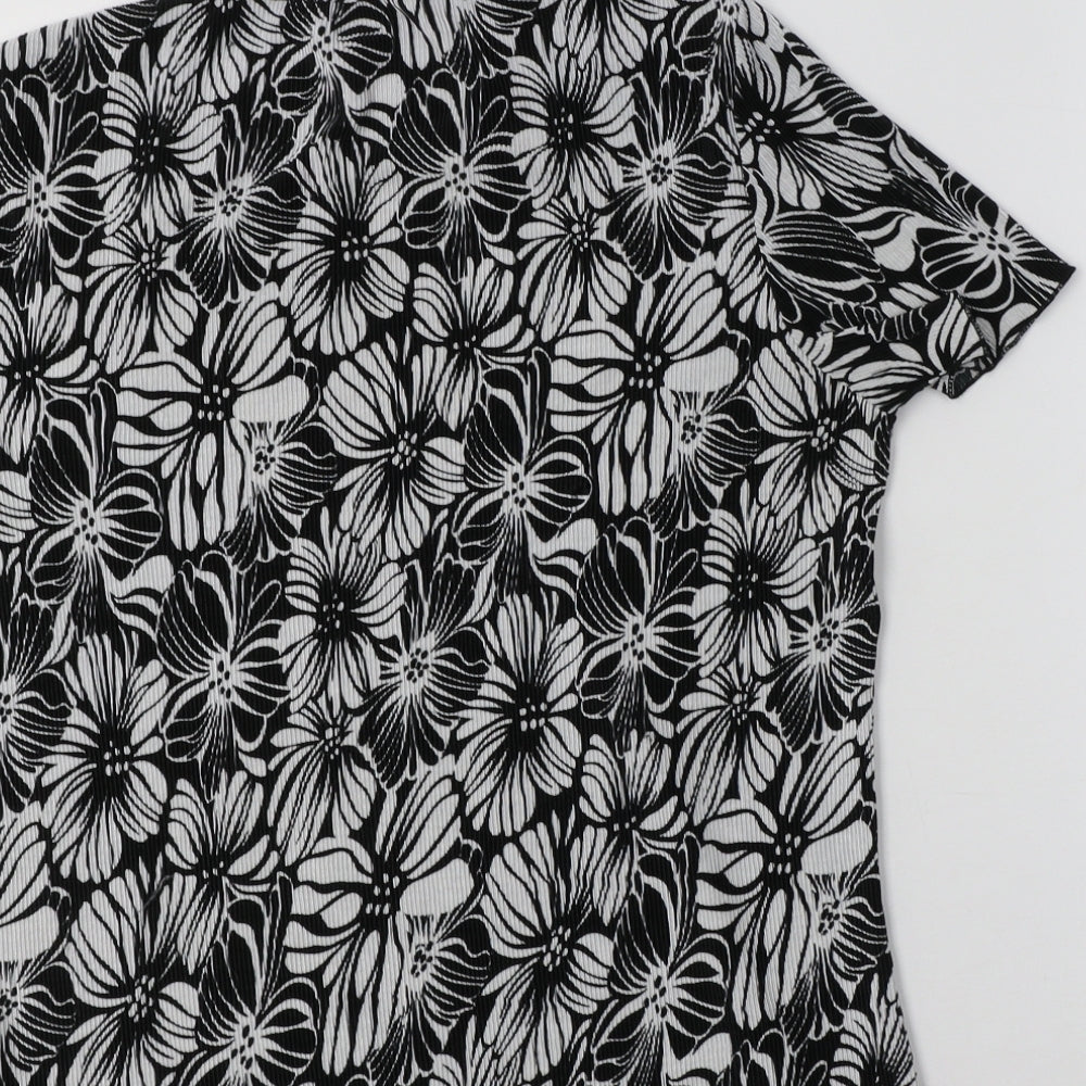Sarah Hamilton Womens Black Floral Polyester Basic Blouse Size 14 Crew Neck