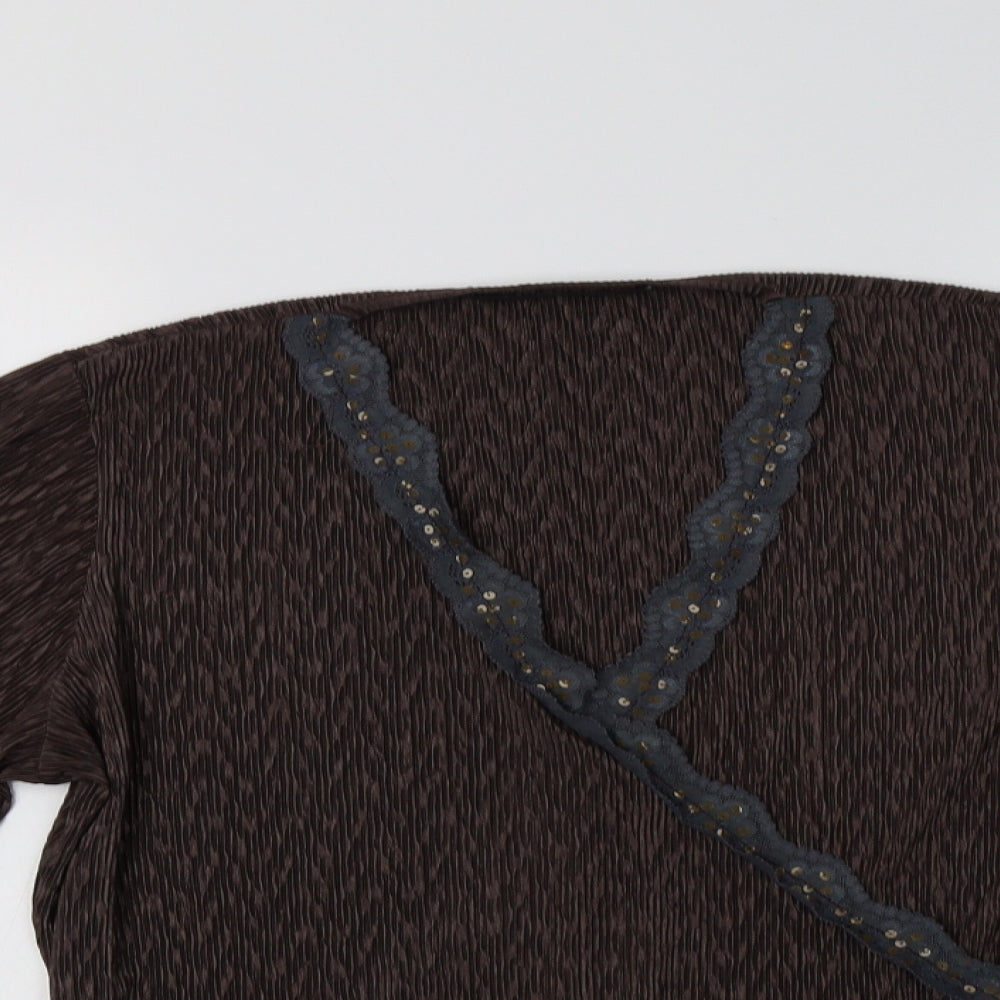 Windsmoor Womens Brown  Polyester Basic Blouse Size M V-Neck