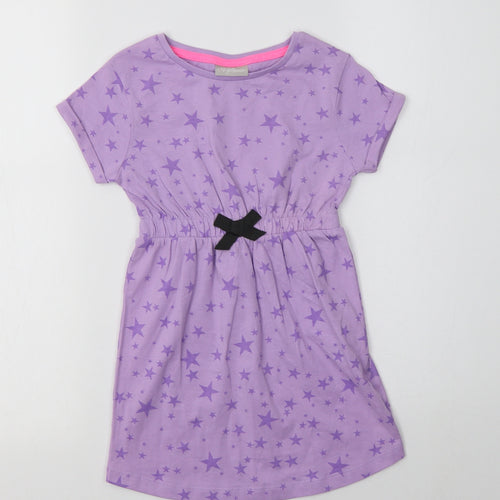 Matalan Girls Purple Geometric Cotton Fit & Flare  Size 4 Years  Crew Neck  - Star Print