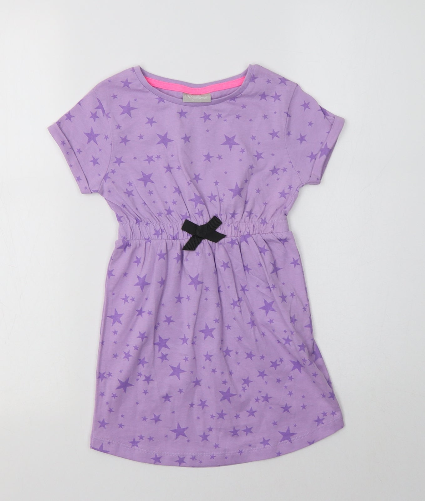 Matalan Girls Purple Geometric Cotton Fit & Flare  Size 4 Years  Crew Neck  - Star Print