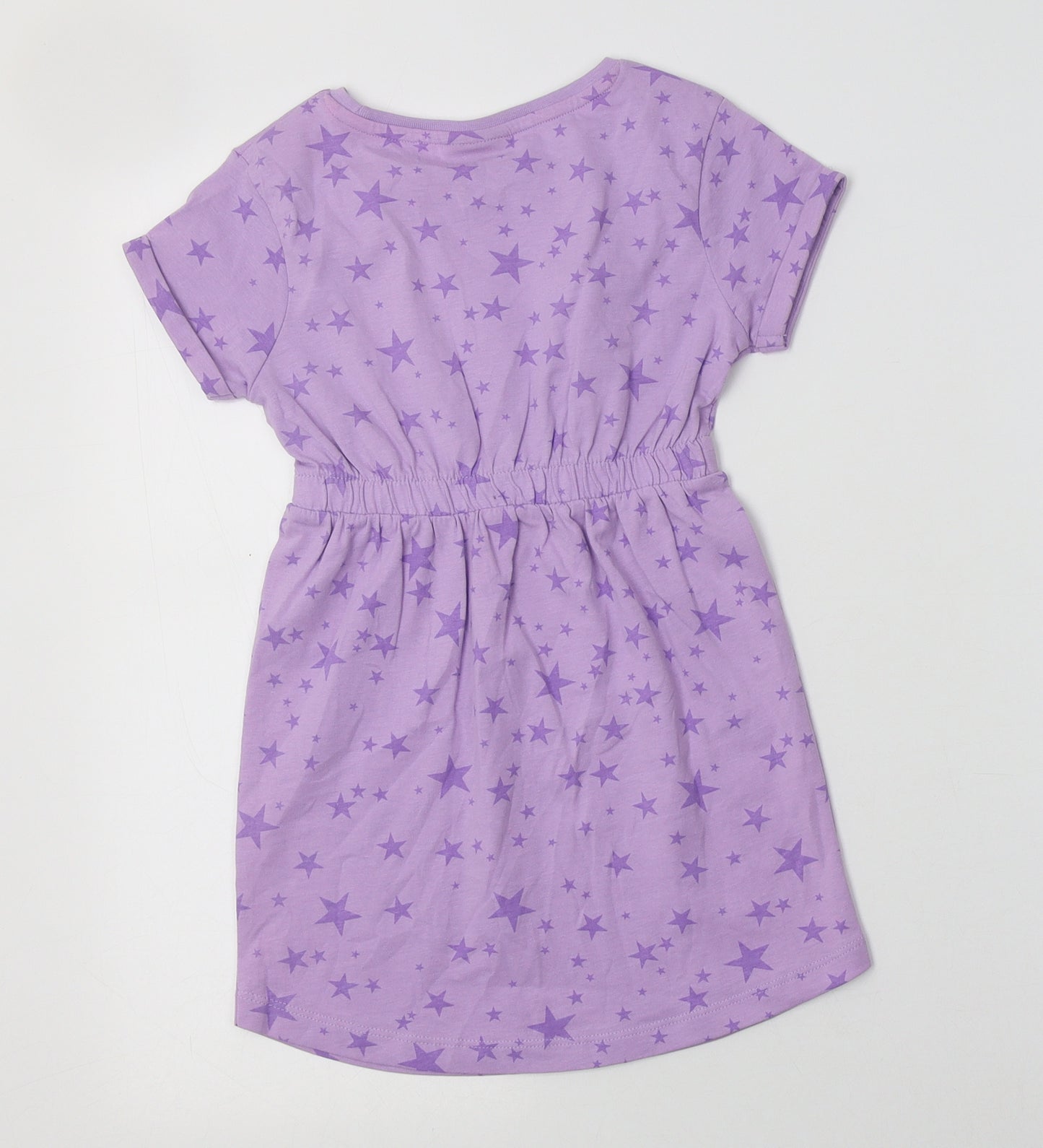 Matalan Girls Purple Geometric Cotton Fit & Flare  Size 4 Years  Crew Neck  - Star Print