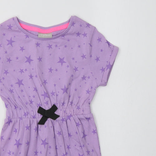 Matalan Girls Purple Geometric Cotton Fit & Flare  Size 4 Years  Crew Neck  - Star Print
