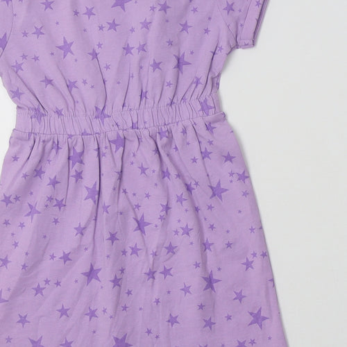 Matalan Girls Purple Geometric Cotton Fit & Flare  Size 4 Years  Crew Neck  - Star Print