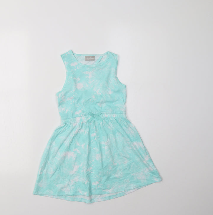 Matalan Girls Green Batik Cotton Fit & Flare  Size 5 Years  Crew Neck