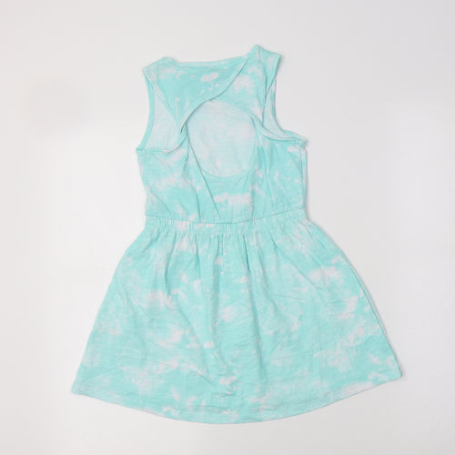 Matalan Girls Green Batik Cotton Fit & Flare  Size 5 Years  Crew Neck