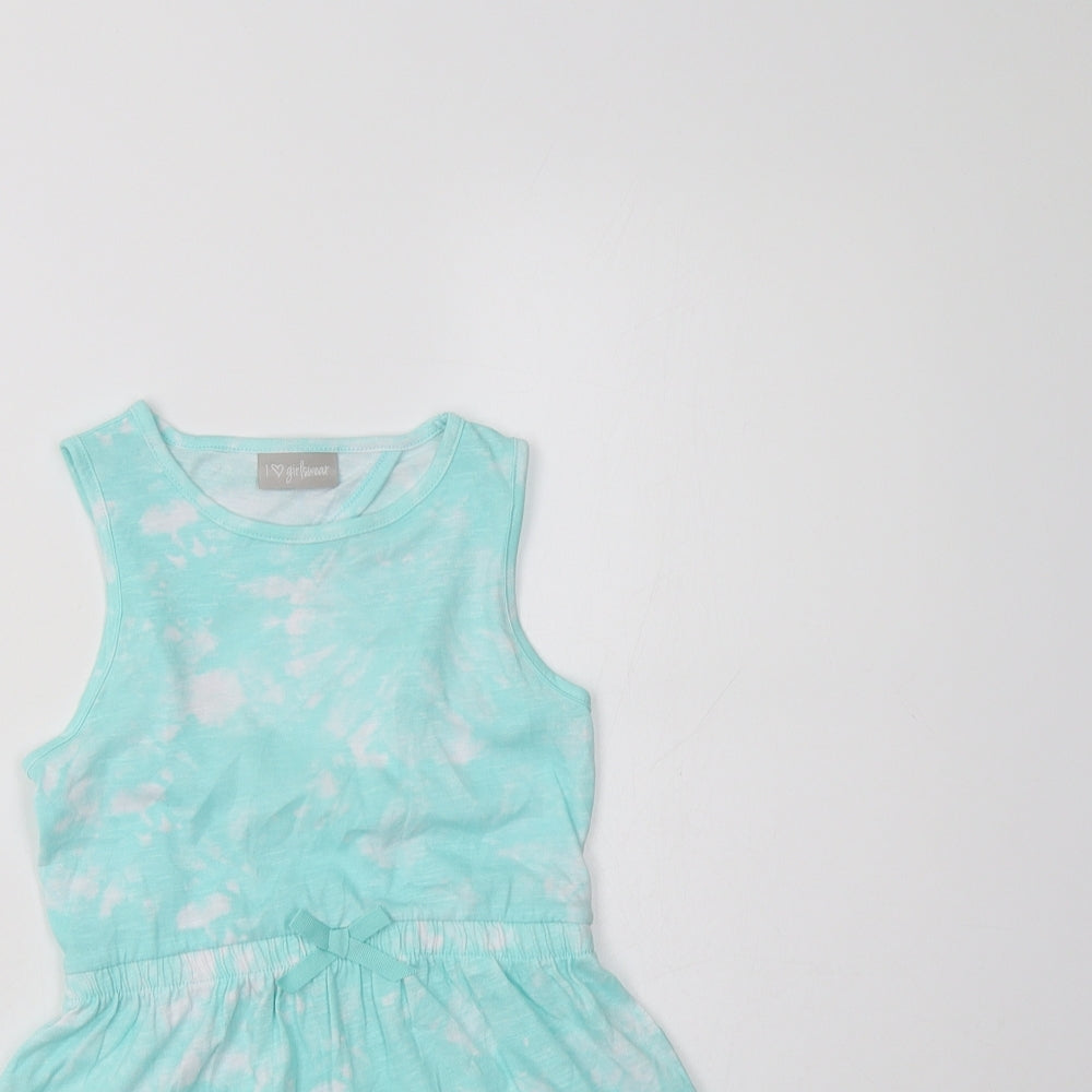 Matalan Girls Green Batik Cotton Fit & Flare  Size 5 Years  Crew Neck