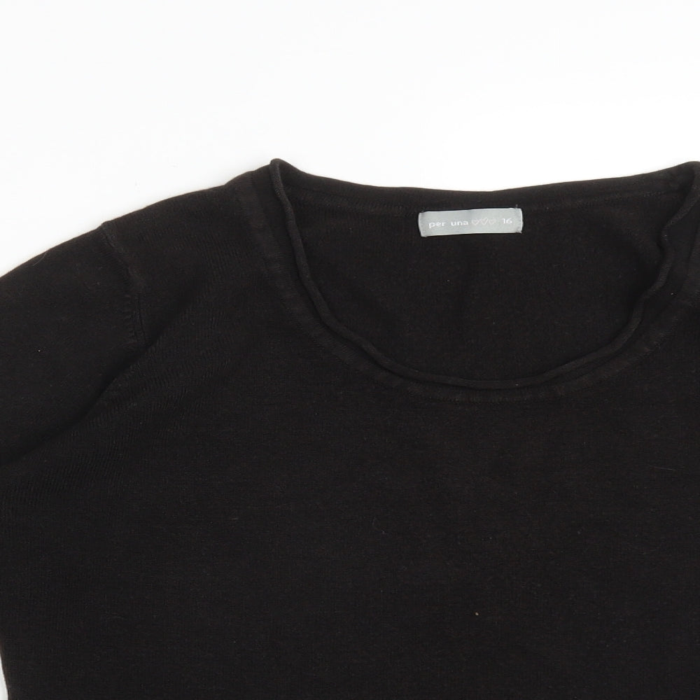Per Una Womens Black  Acrylic Basic T-Shirt Size 16 Scoop Neck