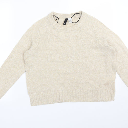 H&M Womens Beige  Acrylic Basic T-Shirt Size S Crew Neck