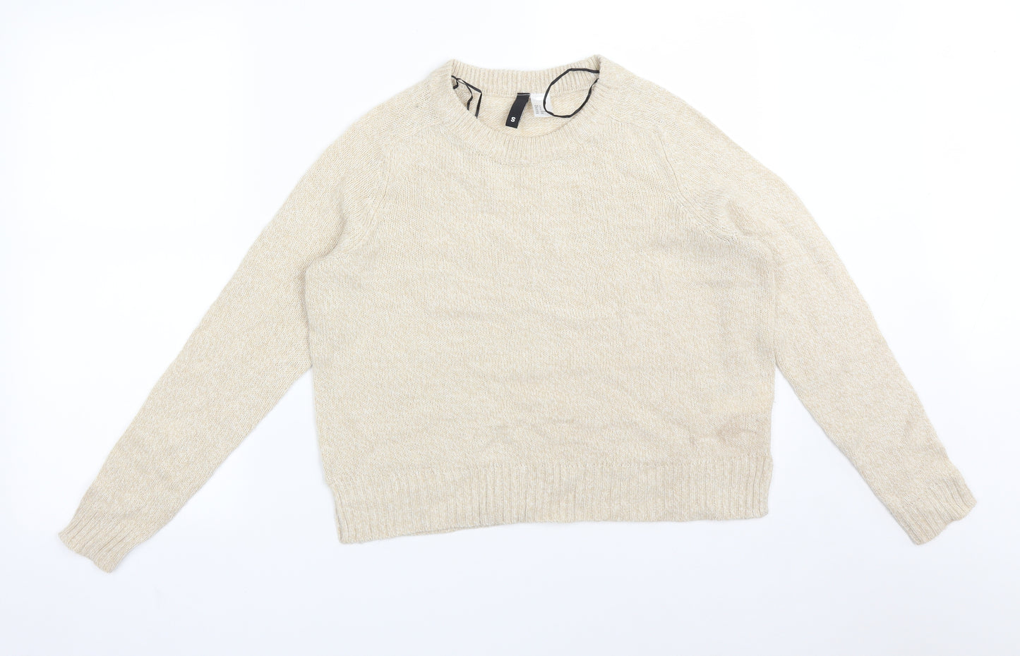 H&M Womens Beige  Acrylic Basic T-Shirt Size S Crew Neck