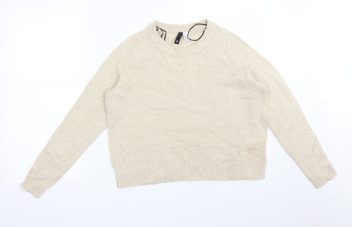 H&M Womens Beige  Acrylic Basic T-Shirt Size S Crew Neck