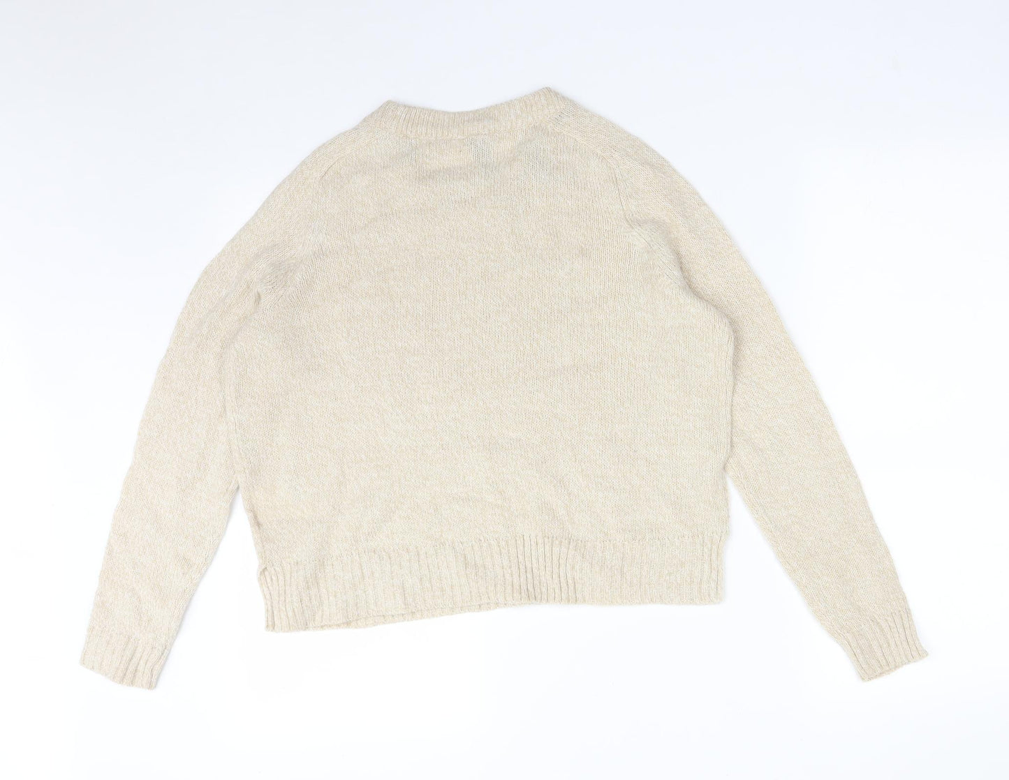 H&M Womens Beige  Acrylic Basic T-Shirt Size S Crew Neck