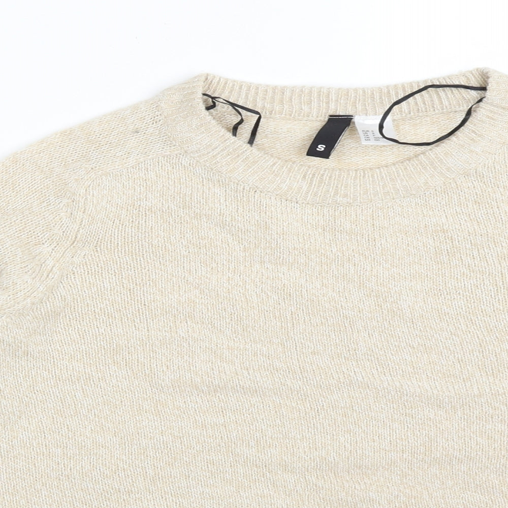 H&M Womens Beige  Acrylic Basic T-Shirt Size S Crew Neck