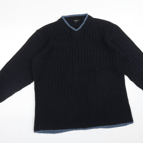 George Mens Blue Striped Acrylic Pullover Sweatshirt Size S